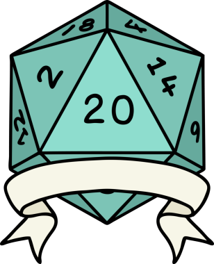 Retro Dövme Biçimi Doğal 20 kritik vuruş D20 zar bir insan tarafından çizildi