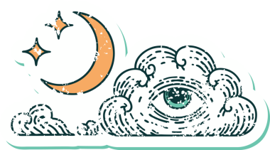 Ay yıldızlarının ve bir insan tarafından çizilmiş bulutların sembolik dövmeleri.