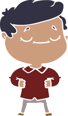 Bir insan tarafından çizilmiş düz renkli çizgi film gururlu bir adam