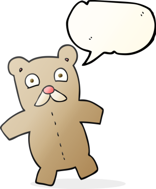 Bir insan tarafından çizilmiş serbest konuşma balonu karikatürü oyuncak ayısı.