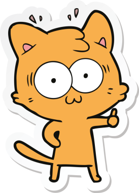 Bir çizgi film çıkartması. Bir insan tarafından çizilmiş, şaşırmış bir kedi.