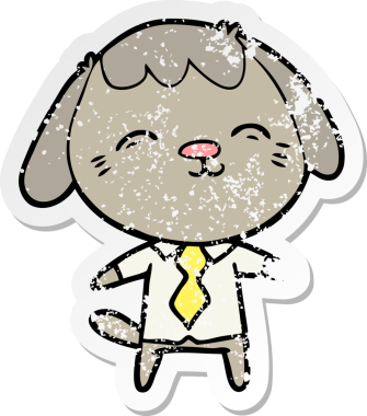 Bir insan tarafından çizilmiş mutlu bir ofis çalışanı köpeğinin sıkıntılı çıkartması.