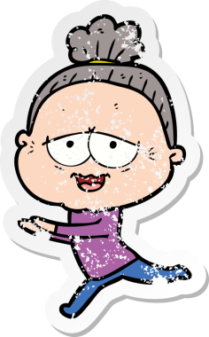 Bir insan tarafından çizilmiş mutlu, yaşlı bir kadının sıkıntılı çıkartması.