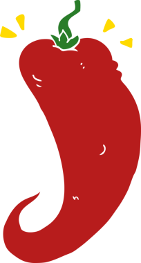 Bir insan tarafından çizilmiş düz renkli kırmızı biber çizgi filmi.