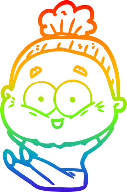 Gökkuşağı gradyan çizgi çizimi Bir insan tarafından çizilmiş mutlu yaşlı kadın