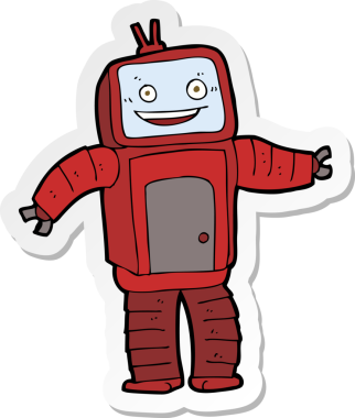 Bir insan tarafından çizilmiş komik robotun çıkartması.