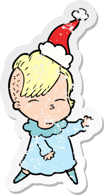 Bir insan tarafından çizilmiş Noel Baba şapkası giyen, gözlerini kısmış bir kızın el yazısı.