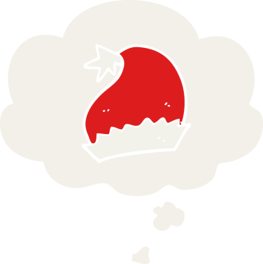 Düşünce baloncuklu çizgi film Noel Baba şapkası insan tarafından çizilmiş.