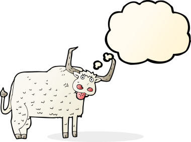 Bir insan tarafından çizilmiş düşünce balonlu kıllı inek çizgi filmi.