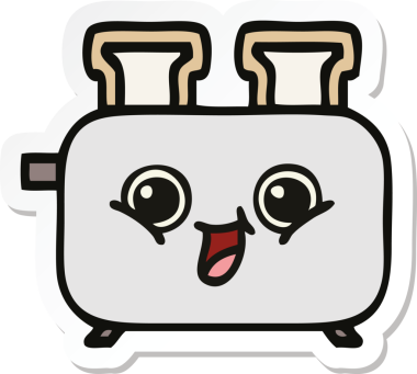Bir insan tarafından çizilmiş bir tost makinesinin şirin bir karikatürü.