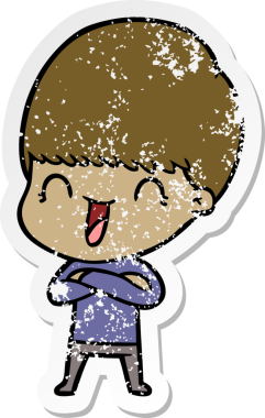 Bir insan tarafından çizilmiş mutlu çizgi film çocuğunun sıkıntılı çıkartması.