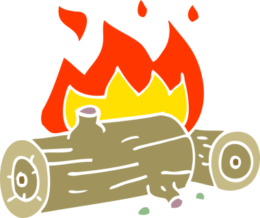 Bir insan tarafından çizilmiş karalama yanan kütükler.