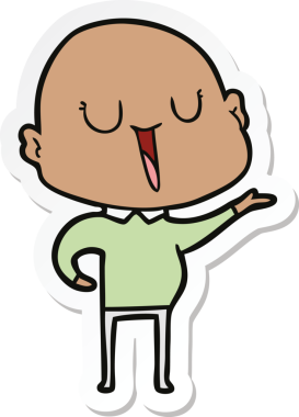 Bir insan tarafından çizilmiş mutlu, kel bir adamın çıkartması.