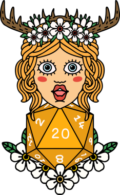 Retro Dövme Tarzı İnsan Druid Bir insan tarafından çizilmiş doğal yirmi zar ile