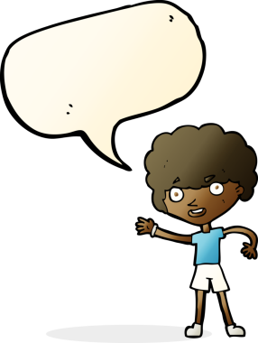 Bir insan tarafından çizilmiş konuşma balonu olan sportif bir çizgi film karakteri.