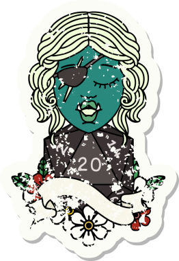 Retro Dövme Biçimi Bir insan tarafından çizilmiş 20 zarlı yarı ork