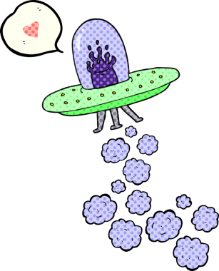 Bir insan tarafından çizilmiş serbest çizilmiş çizgi roman konuşma balonu uçan daire.