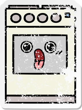 Bir insan tarafından çizilmiş şirin bir mutfak fırınının sıkıntılı çıkartması.