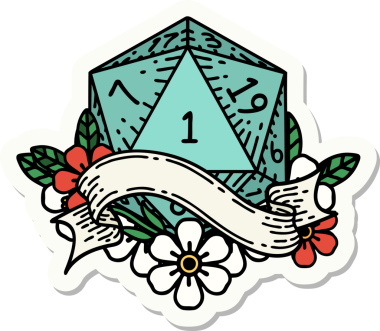 Bir insan tarafından çizilmiş doğal bir d20 zar etiketi.