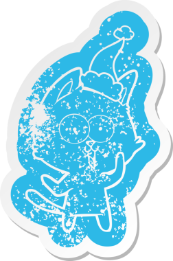 Komik çizgi film Noel Baba şapkası takan bir kedinin insan tarafından çizilmiş kederli çıkartması.