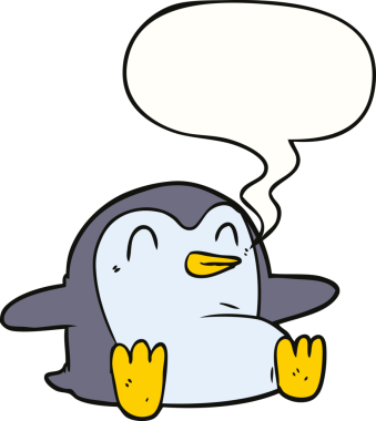 Bir insan tarafından çizilmiş konuşma balonu olan penguen çizgi filmi.