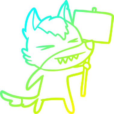 Bir insan tarafından çizilmiş levhalı kızgın bir kurt çizgi filmi.