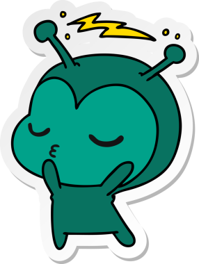 Bir insan tarafından çizilmiş sevimli bir kawaii uzaylının serbest sticker karikatürü.