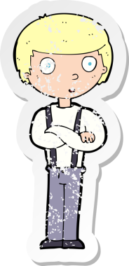 Bir insan tarafından çizilmiş karikatürün gerilimli retro yapıştırması.