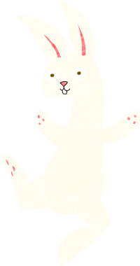 Bir insan tarafından çizilmiş komik beyaz tavşan.