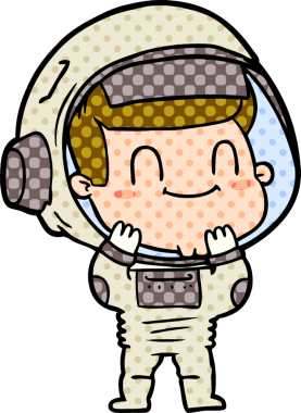 Bir insan tarafından çizilmiş mutlu astronot çizgi filmi.