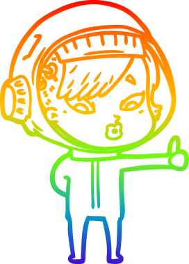 Gökkuşağı gradyan çizgi çizimi bir insan tarafından çizilmiş astronot bir kadın.