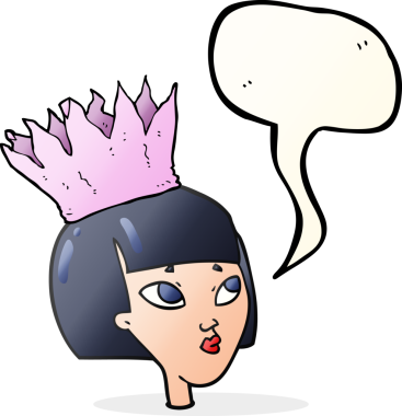 Bir insan tarafından çizilmiş kağıttan taç giyen serbest konuşma balonu çizen karikatür kadın.