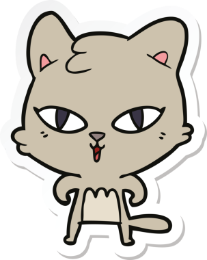 Bir insan tarafından çizilmiş çizgi film kedisinin çıkartması.