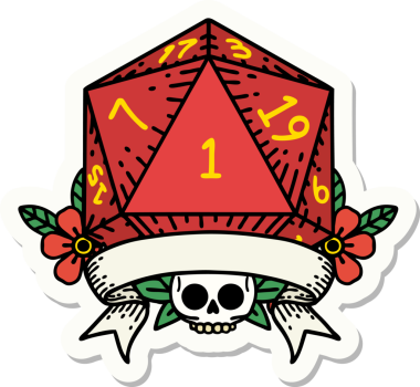 Bir insan tarafından çizilmiş doğal bir d20 zar etiketi.