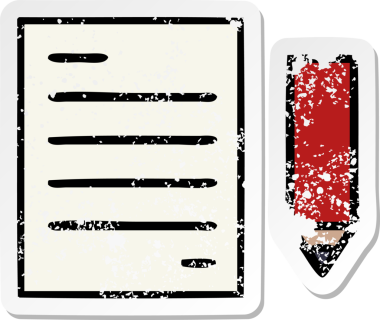 Bir insan tarafından çizilmiş şirin bir karikatür kalem ve kağıdın sıkıntılı çıkartması.