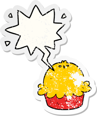 Konuşma balonlu karikatür turtası bir insan tarafından çizilmiş sıkıntılı eski bir çıkartma