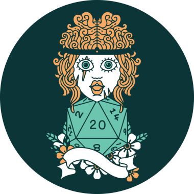 Bir insan tarafından çizilmiş doğal 20 zarlı insan barbarının simgesi.