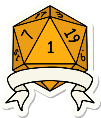Bir insan tarafından çizilmiş doğal bir d20 zar etiketi.