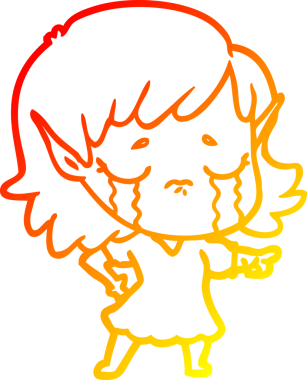 Bir insan tarafından çizilmiş, ağlayan bir elf kızı çizimi.