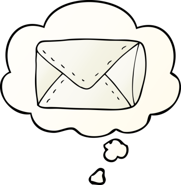 Bir insan tarafından çizilmiş yumuşak eğimli düşünce baloncuklu karton zarf