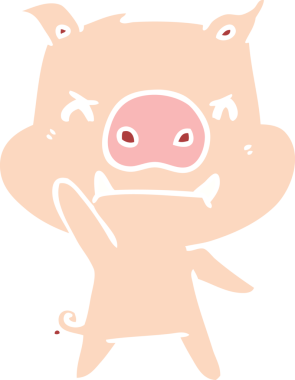 Bir insan tarafından çizilmiş kızgın düz renkli çizgi film domuzu.