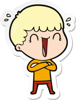 Bir insan tarafından çizilmiş, gülen bir karikatürcünün çıkartması.