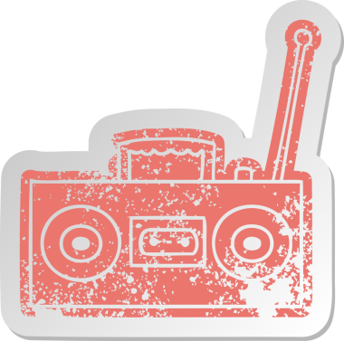 Bir insan tarafından çizilmiş retro kaset çaların sıkıntılı eski çizgi film etiketi