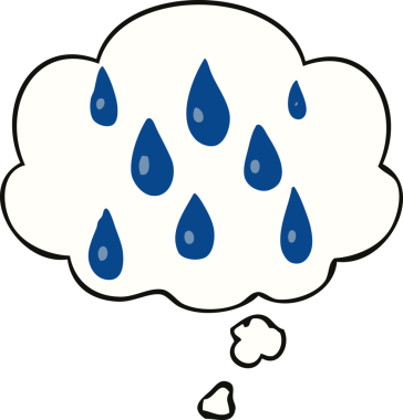 Bir insan tarafından çizilmiş düşünce baloncuklu yağmur damlaları.