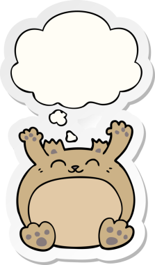 İnsan tarafından çizilmiş bir çıkartma olarak düşünce baloncuğu olan çizgi film ayısı.