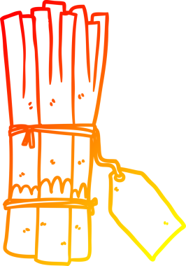 Bir insan tarafından çizilmiş organik pırasa demetinin sıcak gradyan çizimi