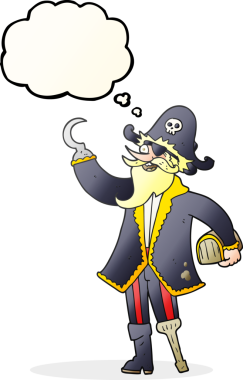 Bir insan tarafından çizilmiş serbest çizim balon karikatür korsan kaptanı.