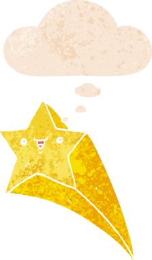 Düşünce baloncuğuyla kayan çizgi film yıldızının grunge 'deki sıkıntılı retro tarzı bir insan tarafından çizilmiş.