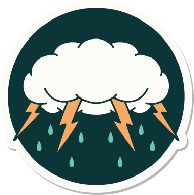 Bir insan tarafından çizilmiş fırtına bulutunun geleneksel stiliyle dövme çıkartması.