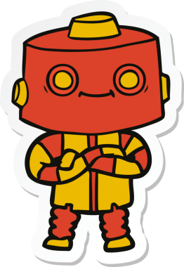 Bir insan tarafından çizilmiş robot karikatür çıkartması.